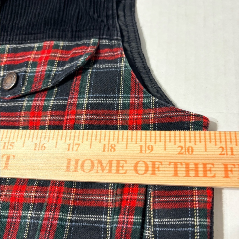 Vintage Woman’s Pendleton Red Plaid Quilted Fleece BlackCorduroy Snap Front Vest - Picture 9 of 11